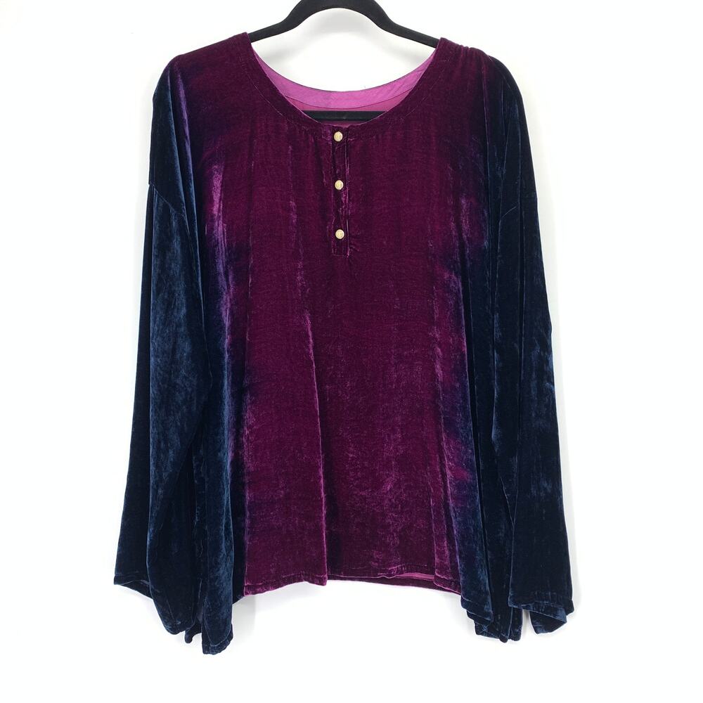 Johnny Was Pete & Greta Popover Blouse Womens XL Ombre Velvet Pink To Navy